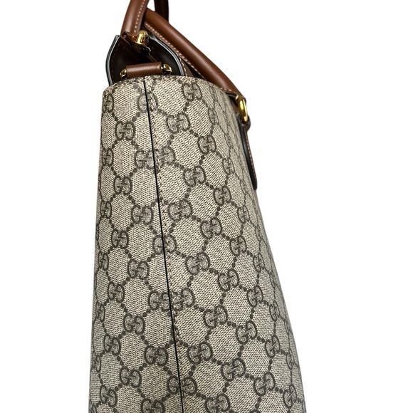 NWT Gucci Supreme Beige Brown GG Zip Top With Strap Tote Bag - Picture 4 of 8
